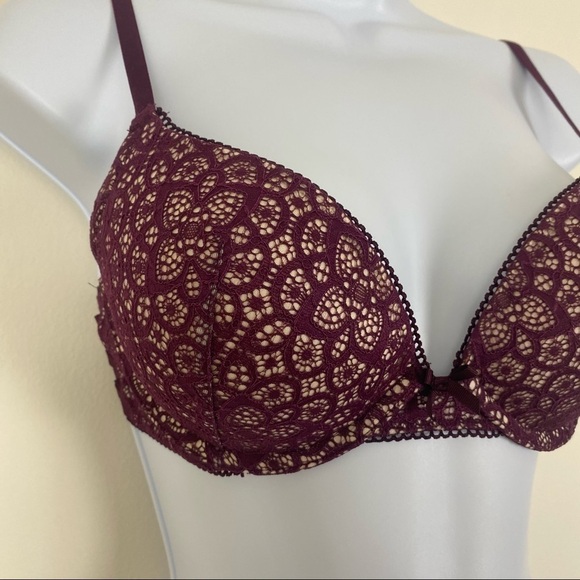 VS VICTORIA’S SECRET Dream Angels Push Up Bra Padded Sexy Burgundy Maroon 32D - Picture 3 of 6